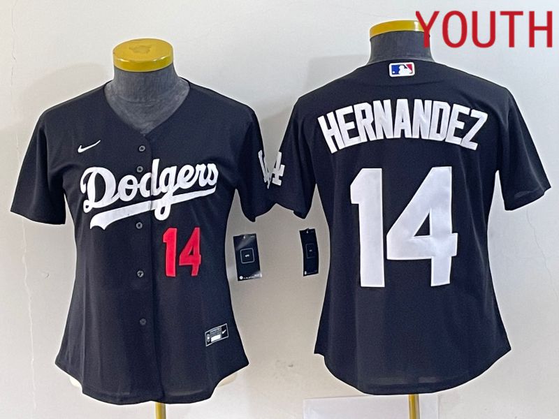 Youth Los Angeles Dodgers #14 Hernandez Black Nike Game 2023 MLB Jersey->youth mlb jersey->Youth Jersey